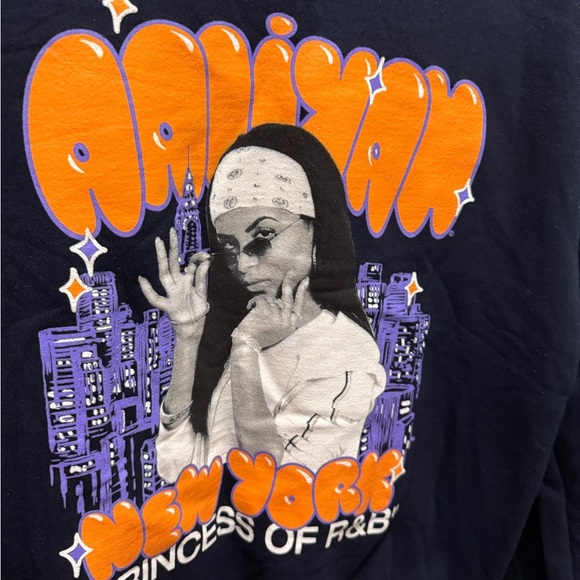 Aaliyah Navy  Sweatshirt with Orange and Design Size S - Picture 3 of 5